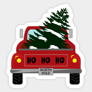 HO HO HO, a North Pole truck hauling a Christmas tree Sticker